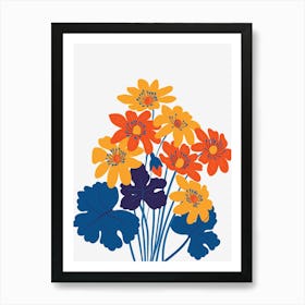 Blue, Orange, and Yellow Flowers Art Print