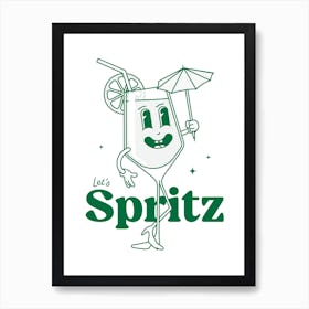 Aperol Spritz Cocktail Vintage Retro Cartoon Illustration In Green Art Print