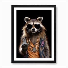 A Tanezumi Raccoon Doing Peace Sign Wearing Sunglasses 1 Art Print