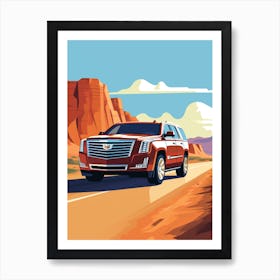 A Cadillac Escalade Car In Route 66 Flat Illustration 4 Art Print
