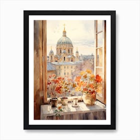 Window View Of Berlin Germany In Autumn Fall, Watercolour 1 Art Print