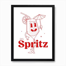 Aperol Spritz Cocktail Vintage Retro Cartoon Illustration In Red Art Print