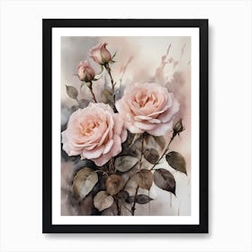Vintage Muted Blush Pink Roses Painting (4) Art Print