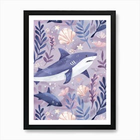 Purple Blue Shark Illustration 1 Art Print