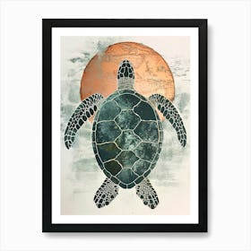 Sea Turtle & The Sunset Vintage Painting Inspired  2 Art Print