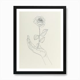 English Rose In Hand Line Drawing 4 Art Print