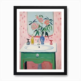 Bathroom Vanity Painting With A Bleeding Heart Bouquet 1 Art Print