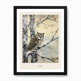Vintage Winter Animal Painting Poster Owl 2 Art Print