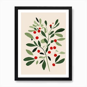 Holly Branch Christmas Art Print