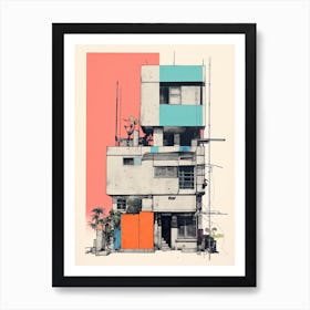 A House In Mumbai, Abstract Risograph Style 4 Art Print