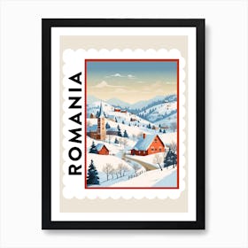 Retro Winter Stamp Poster Transylvania Romania 2 Art Print