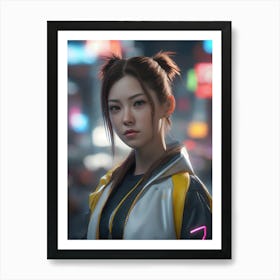 Cyberpunk 2077 asian girl in a city Art Print