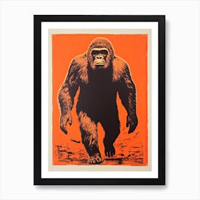 Gorilla, Woodblock Animal Drawing 4 Art Print