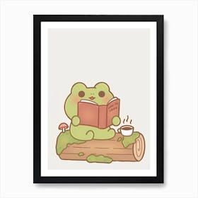 Cute Frog Reading A Book Kawaii Drawings Cartoon Art Print