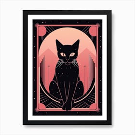 Strenght Tarot Card, Black Cat In Pink 0 Art Print