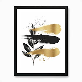 Gold And Black Brush Strokes 13 Art Print