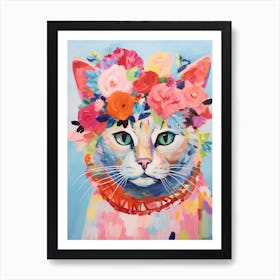 Australian Mist Cat With A Flower Crown Painting Matisse Style 3 Art Print