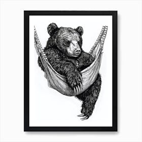 Malayan Sun Bear Napping In A Hammock Ink Illustration 3 Art Print