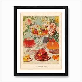 Fruity Red Jelly Dessert Retro Collage 2 Poster Art Print