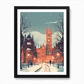 Winter Travel Night Illustration Manchester United Kingdom 1 Art Print