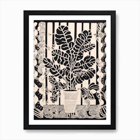 B&W Plant Illustration Zz Plant 11 Art Print