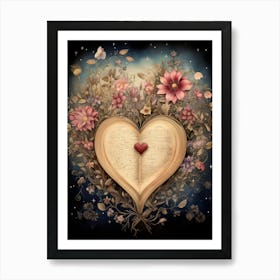 Black Background Vintage Floral Book Heart 2 Art Print