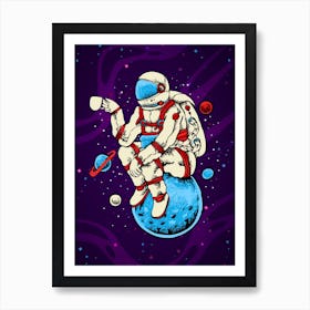 Astronaut, coffee, Moon — space poster, synthwave space, neon space, aesthetic poster Art Print