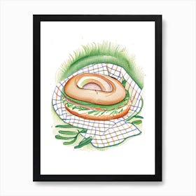 Bagel On Picnic Blanket Minimal Drawing 1 Art Print