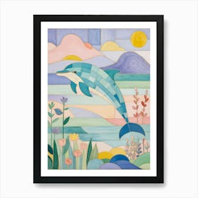 Pastel Mosaic Dolphin Art Print