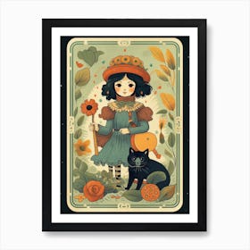 Girl And Cat Tarot Card Art Print