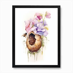 Beehive With Sweet Pea Watercolour Illustration 3 Art Print