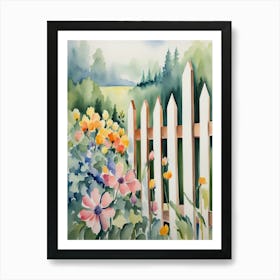 Fence And Flowers 1 Art Print