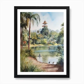 Painting Of A Dog In Royal Botanic Gardens, Kandy Sri Lanka In The Style Of Watercolour 03 Art Print