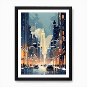 Winter Travel Night Illustration New York City Usa 3 Art Print