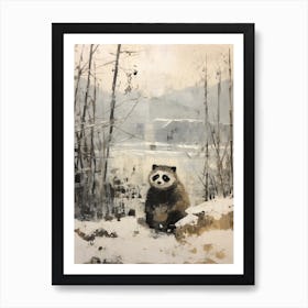 Vintage Winter Animal Painting Raccoon 3 Art Print