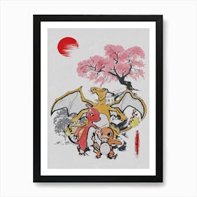 Charmander Pokemon Cherry Blossom Art Print