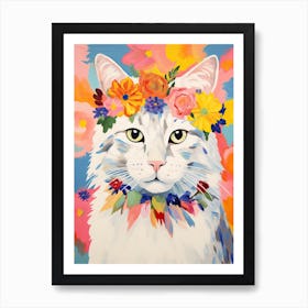 Turkish Angora Cat With A Flower Crown Painting Matisse Style 2 Art Print