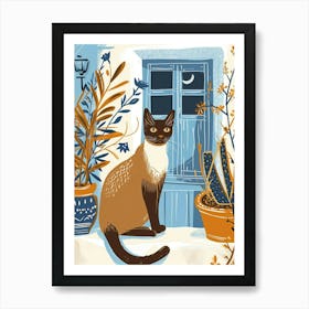 Siamese Cat Storybook Illustration 2 Art Print