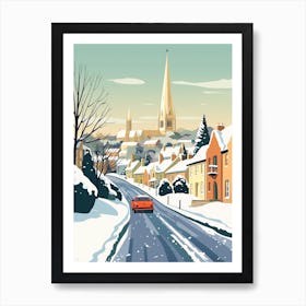 Vintage Winter Travel Illustration Cotswolds United Kingdom 3 Art Print