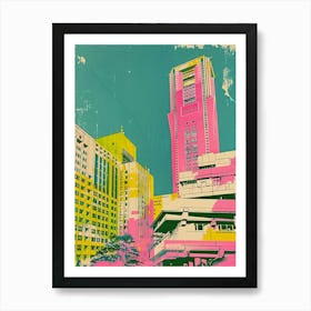 Japanese Retro Cityscape Silkscreen 3 Art Print