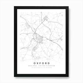 Oxford England White Map Poster