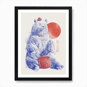 Drum Bear - Watercolor Pastel Music Wild Animal Aesthetic Gift Art Print