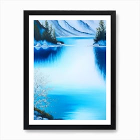 Blue Lake Landscapes Waterscape Marble Acrylic Painting 1 Art Print