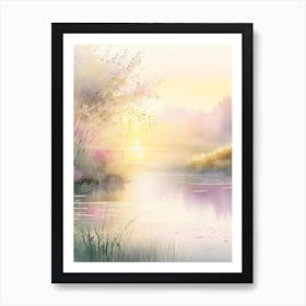 Sunrise Over Pond Waterscape Gouache 2 Art Print