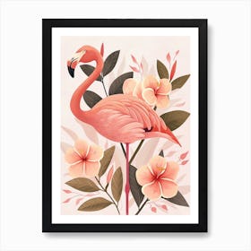 Andean Flamingo And Plumeria Minimalist Illustration 2 Art Print