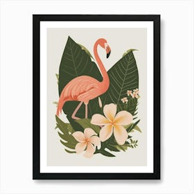 Chilean Flamingo Plumeria Minimalist Illustration 4 Art Print