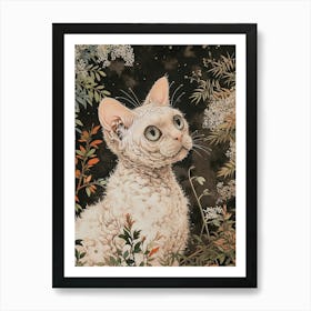 Devon Rex Cat Japanese Illustration 2 Art Print