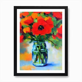 Poppy Floral Abstract Block Colour 1 1 Flower Art Print