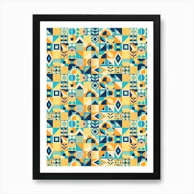 Geometric Pattern - Bauhaus Azulejo geometric pattern, mosaic #1 Art Print