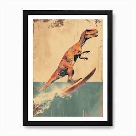 Vintage Edmontosaurus Dinosaur On A Surf Board  1 Art Print